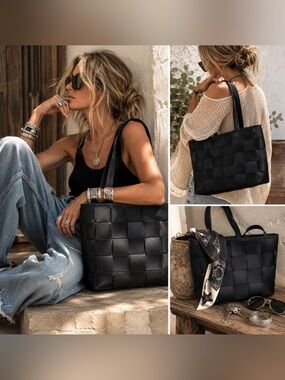 Harvey’s Black Seatbelt Woven Tote Bag USA Made Medium Shoulder Purse